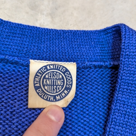 VTG 50s Nelson Knitting Mills Letterman Sweatshirt Blue Flaws Adult - Picture 3 of 11